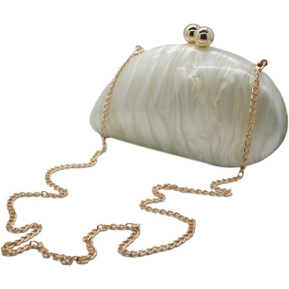 Women White Seashell Chain Shoulder Bag Acrylic Evening Clutch Glitter Party Bag - Picture 3 of 6
